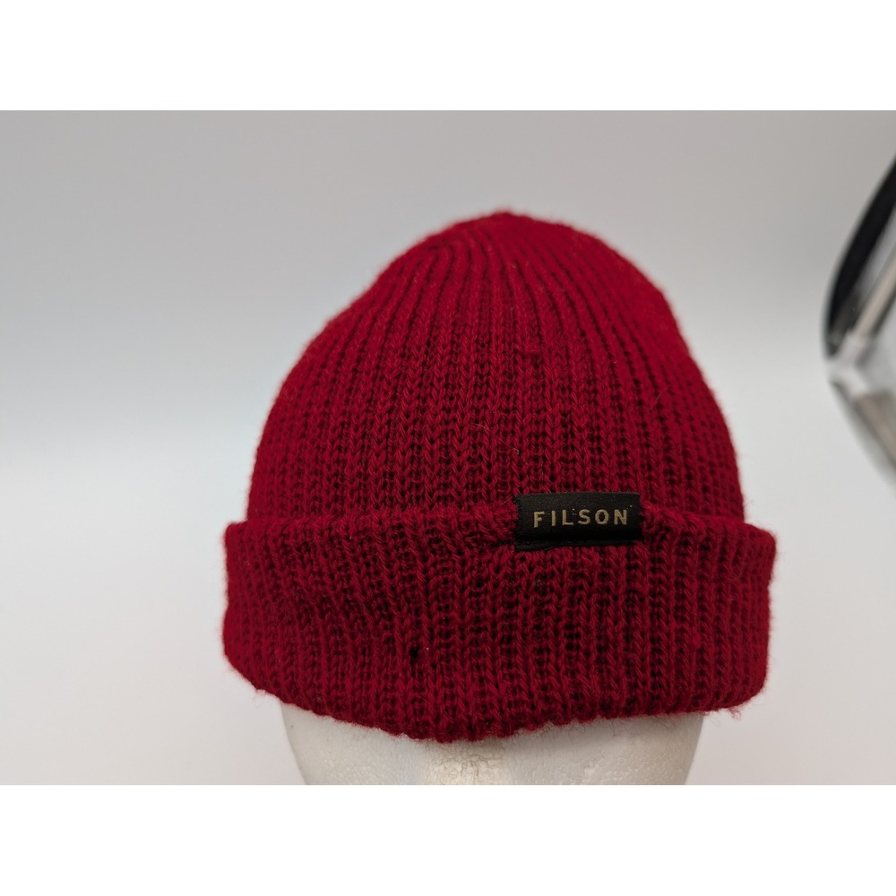 Filson Watch Cap Beanie Deep Red 100% Wool Knit Hat USA Made FCOP005124